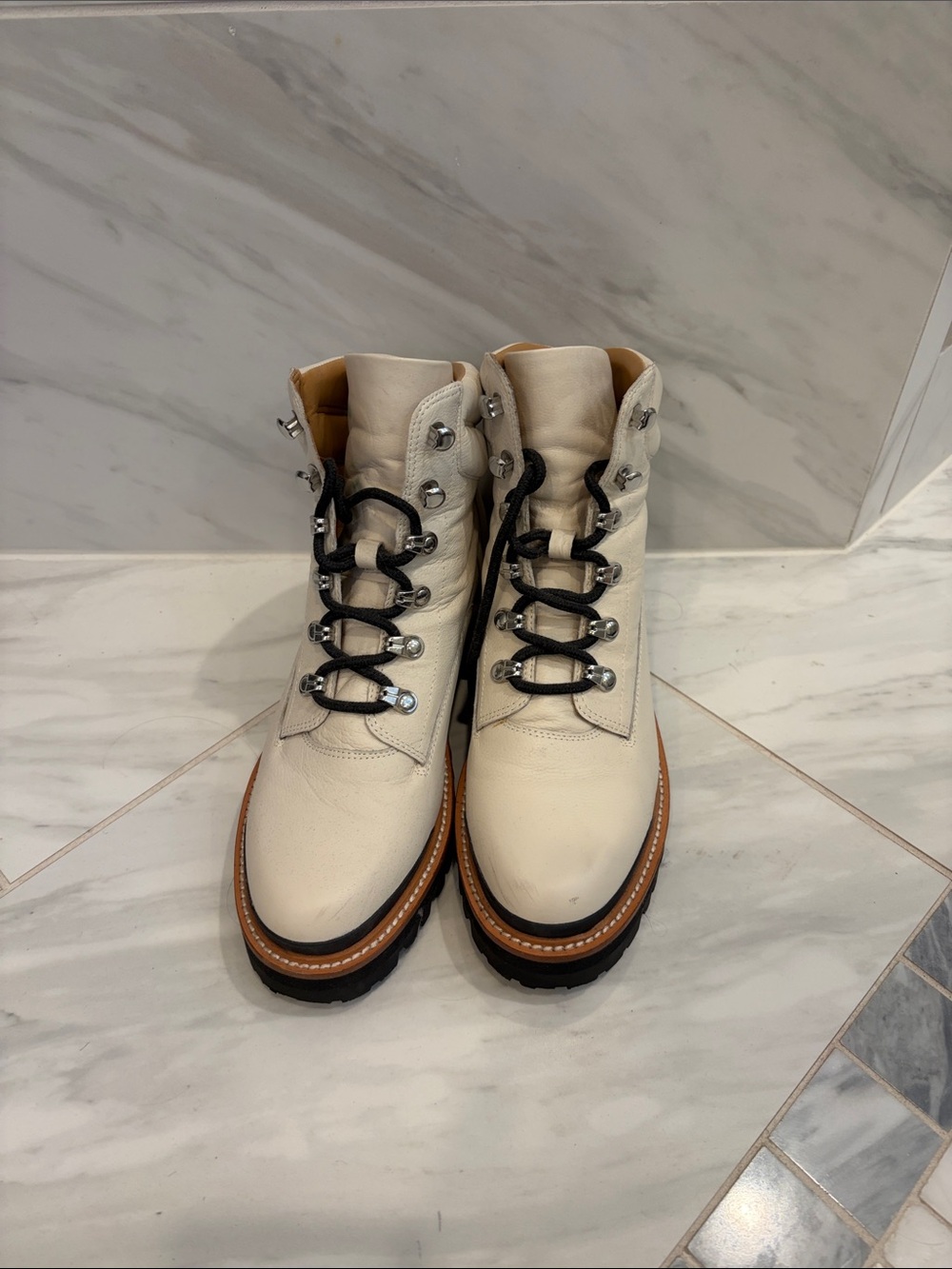 Women’s Cream Leather Boot with Black Laces